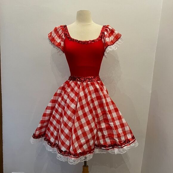 Vintage 90s Dolly Parton Picnic Southern Plaid Dance Figure Skating Costume - Picture 3 of 13